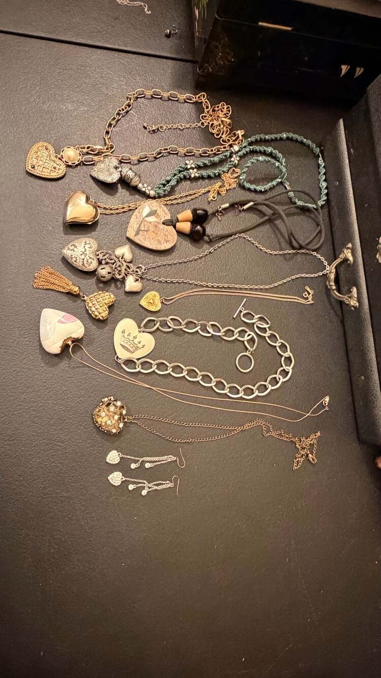 Vintage Heart Jewelry Lot - Assorted Necklaces, Pendants, and Earrings